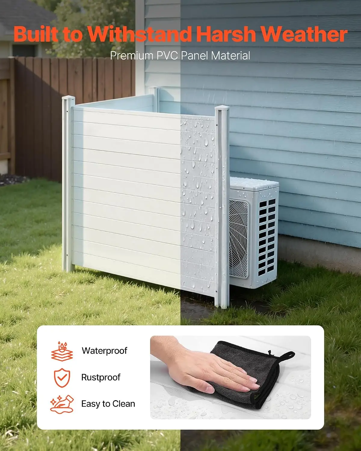 Pantallas de privacidad para exteriores, valla para aire acondicionado de 50 pulgadas de ancho x 50 pulgadas de alto, recinto para equipos de piscina, valla de privacidad horizontal de vinilo, perfecta para delimitar contenedores de basura y unidades de aire acondicionado (2 paneles)