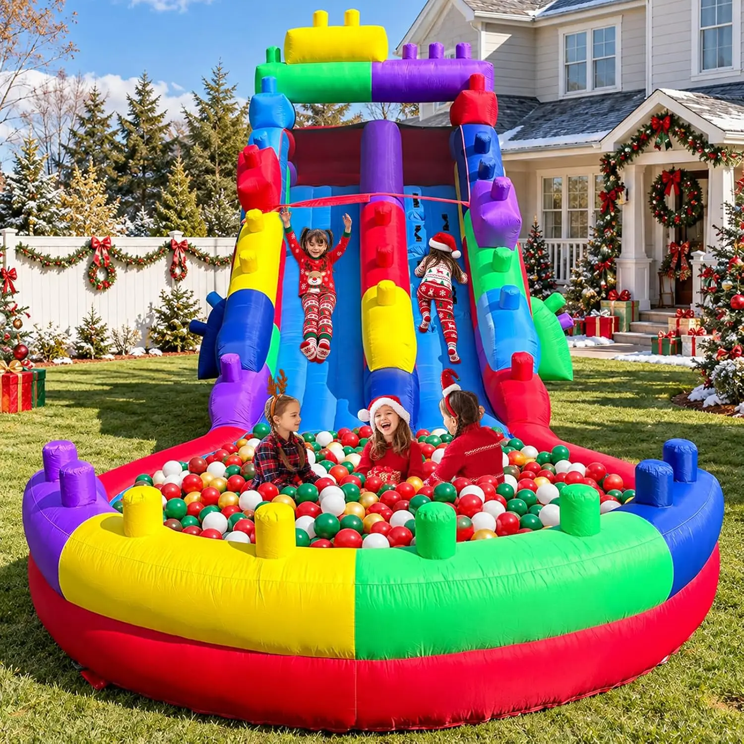 Inflatable Water Slide with Splash Pool and Spray Feature, Durable Easy Setup, Fast Drainage, Summer Outdoor Backyard Water Park Fun, Includes Blower