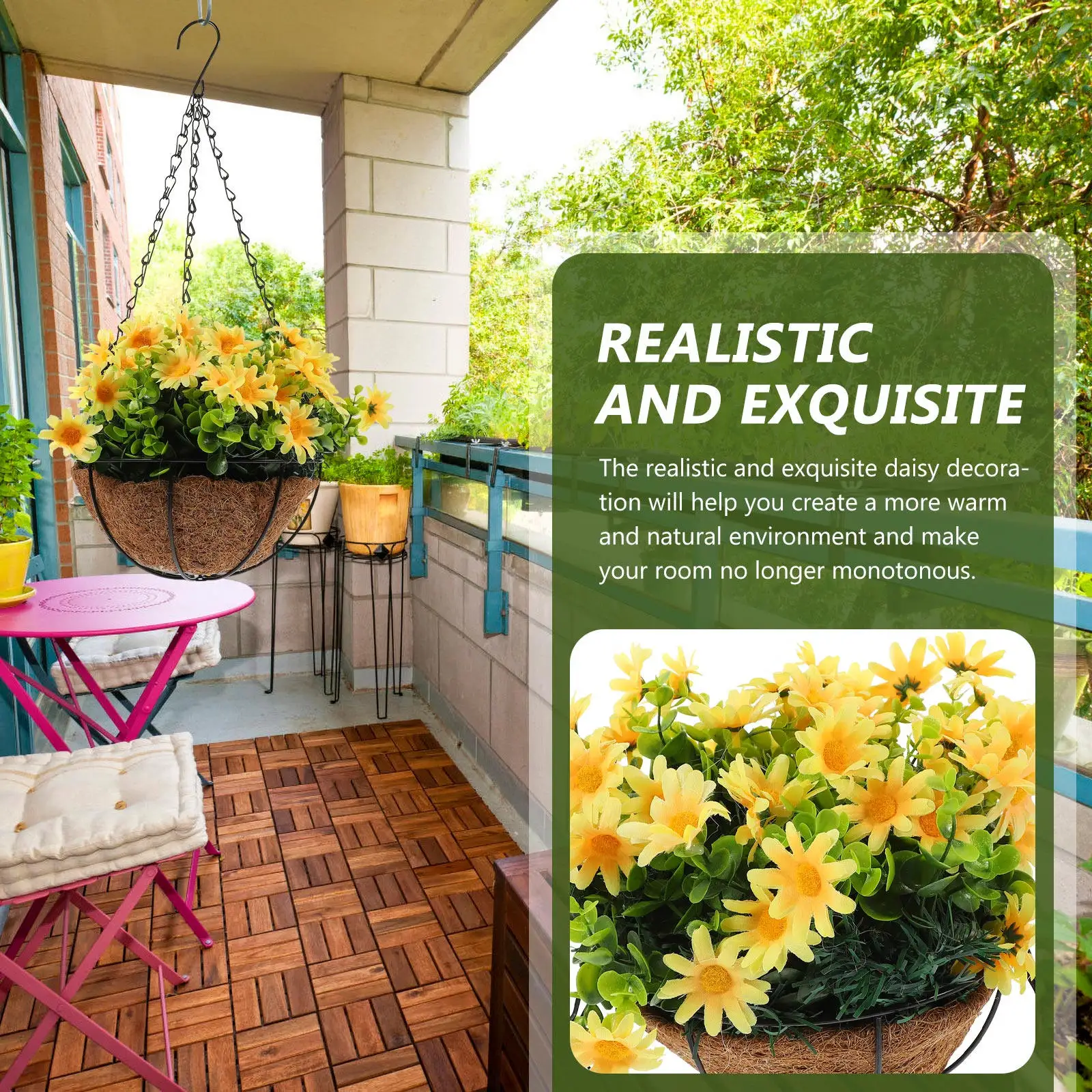 

Artificial Daisy Hanging Basket Realistic Faux Flower Decor for Home Office Cafe Bookstore Farmhouse Indoor Decor Fake Hanging