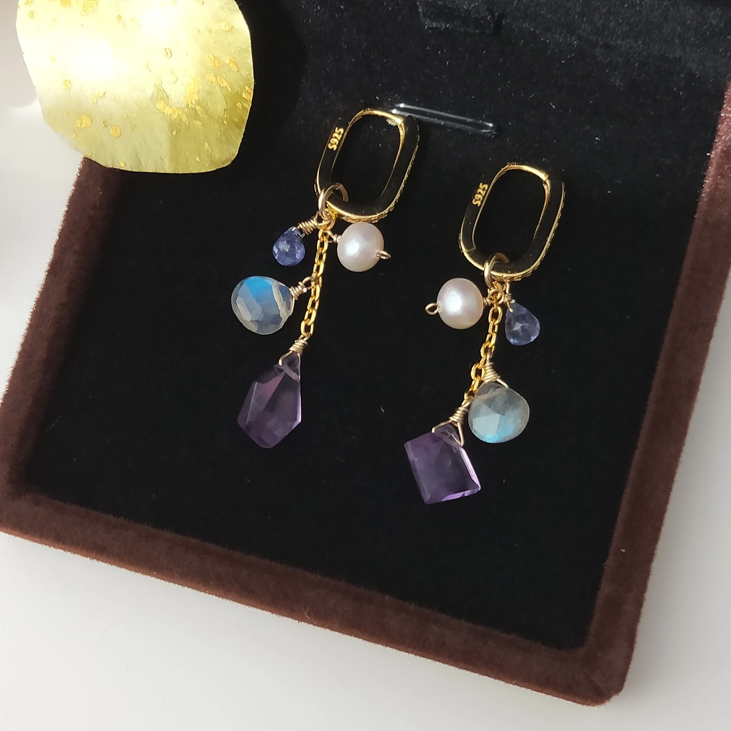 Lii Ji Natural Amethyst Labradorite Tanzanite Freshwater Pearl 925 Sterling Silver Gold Plated Dangle Earrings