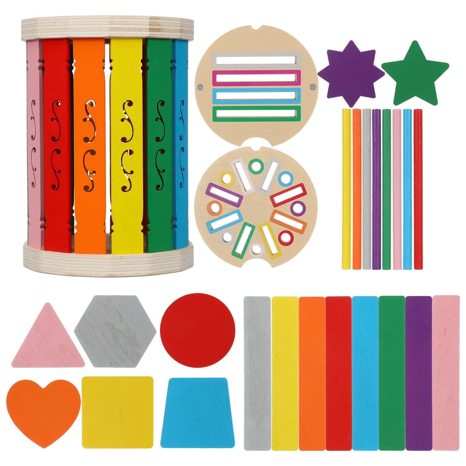 1Set Baby Color Sorting Cup Wooden Montessori Toddler Playroom Essential Color Classification Activity Fine Motor Skills