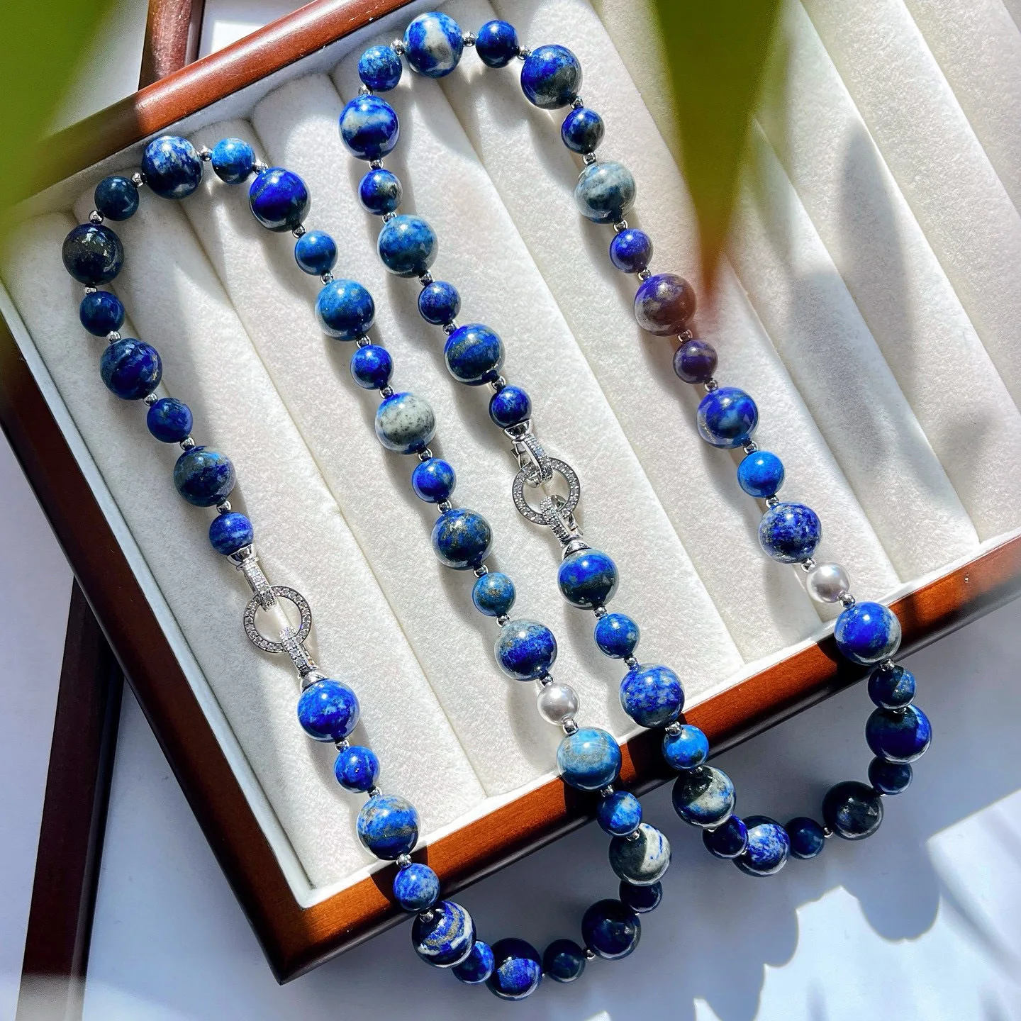 

12Mm retro high quality natural lapis lazuli necklace collarbone chain