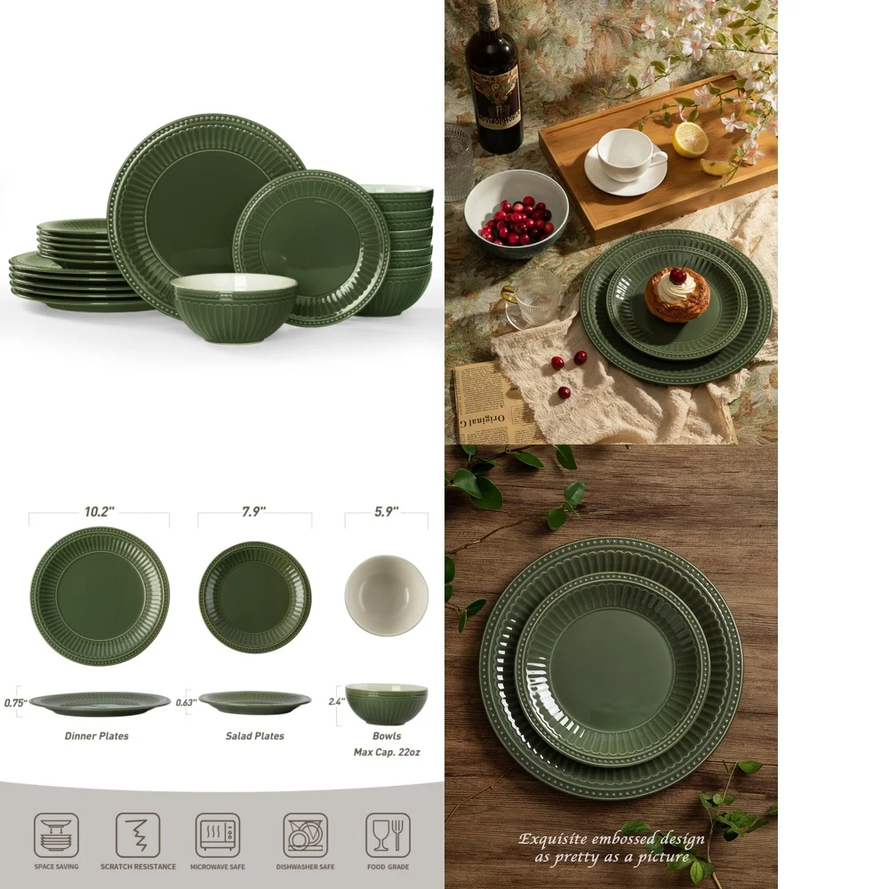 

Ceramic Tableware Set18 Piece Garden Themed Dinnerware Set for 6 Scratch Resistant Plates and Bowls Perfect for Everyday Use and