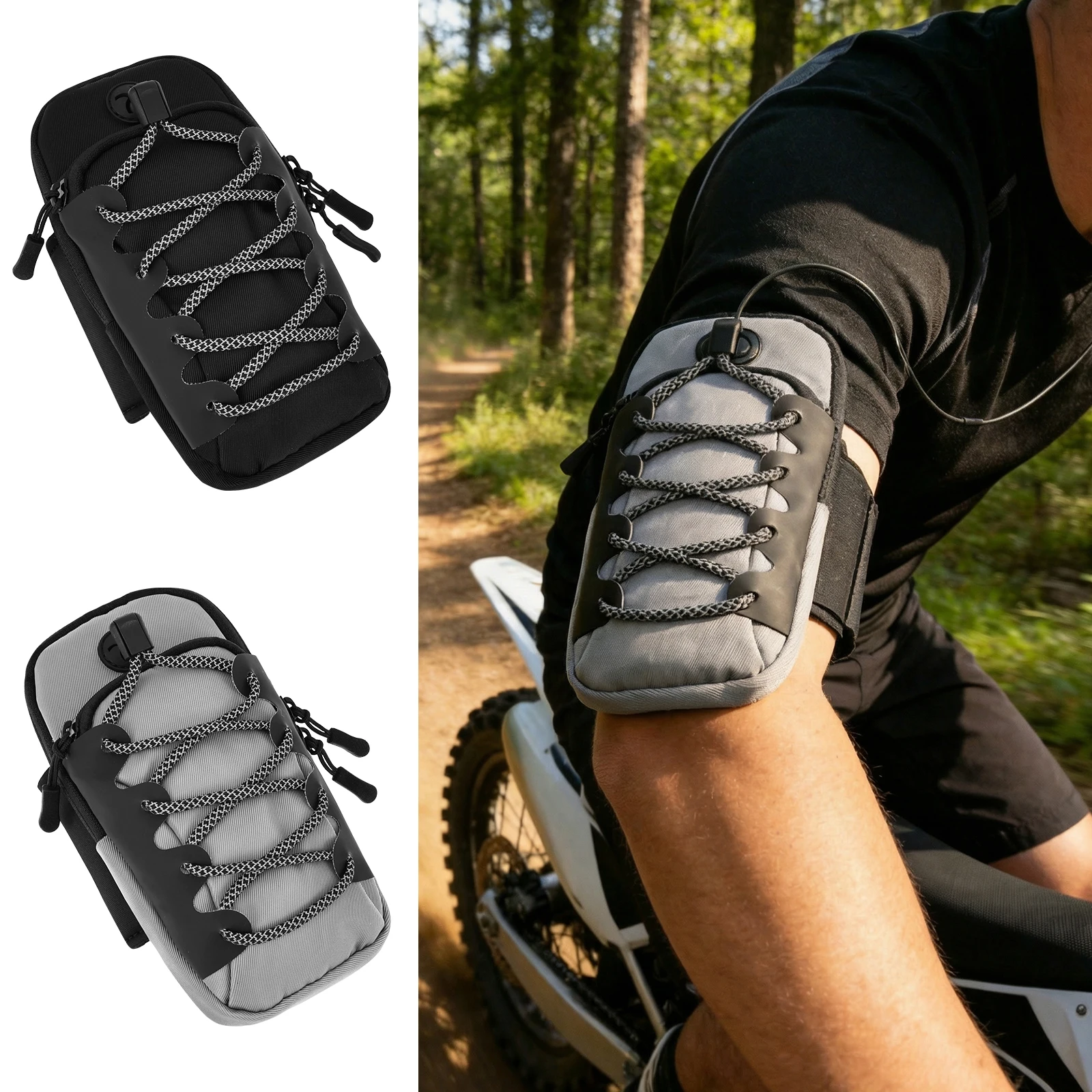 Motorcycle Handlebar Storage Bag Nylon Waterproof Battery Frame Bag with Earphone Hole Portable Phone Bag E-bike Accessories