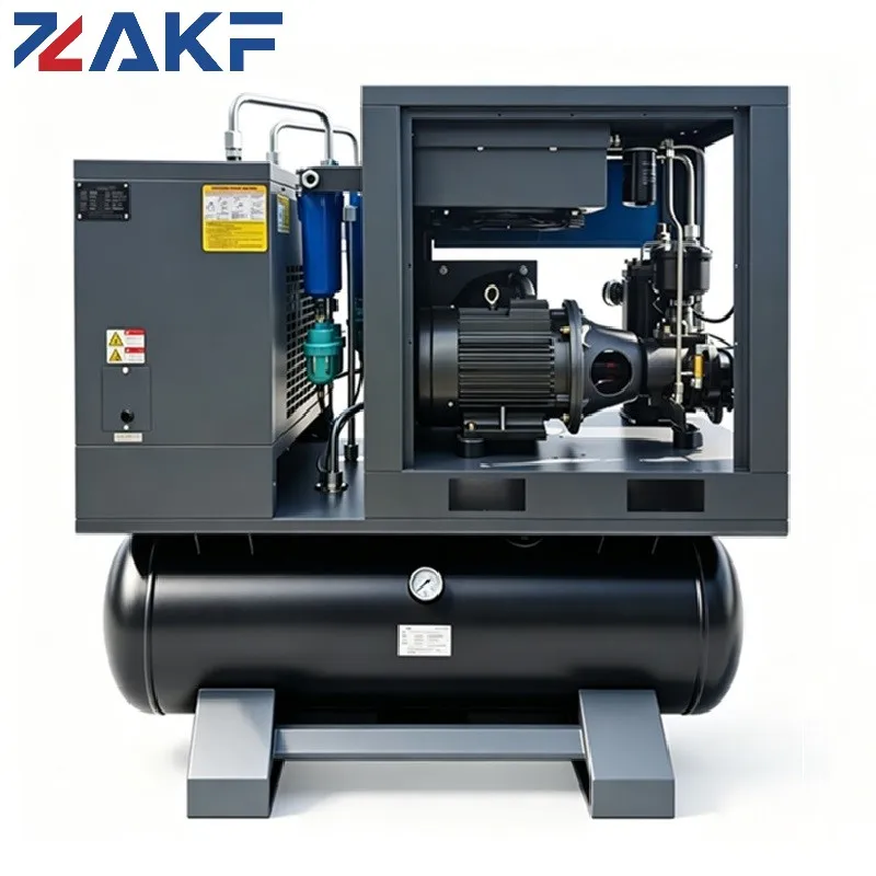 ZAKF Industrial All in One 11KW 15HP 380V 50HZ 8 Bar 1.6m3/min Air Compressor Integrated 300L Air Tank Dryer Filters