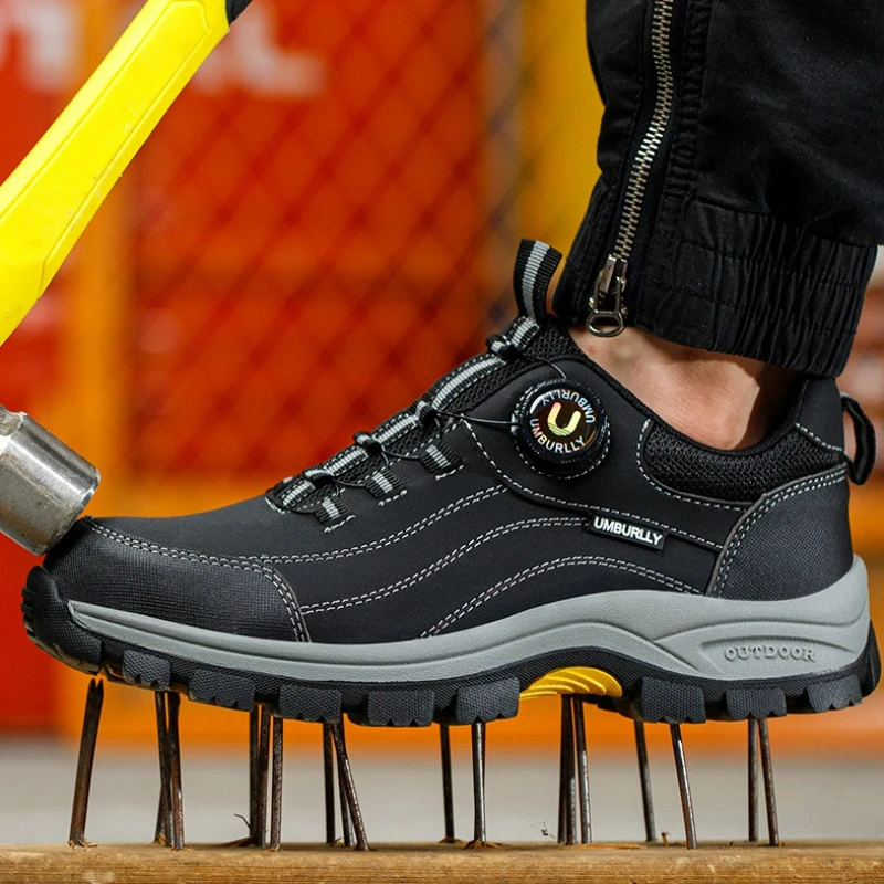 Men's Safety Shoes Anti-Crush Work Boots Anti-Puncture Anti-Smashing Men Shoes Non-slip Boots Rotating Button Protective Boots