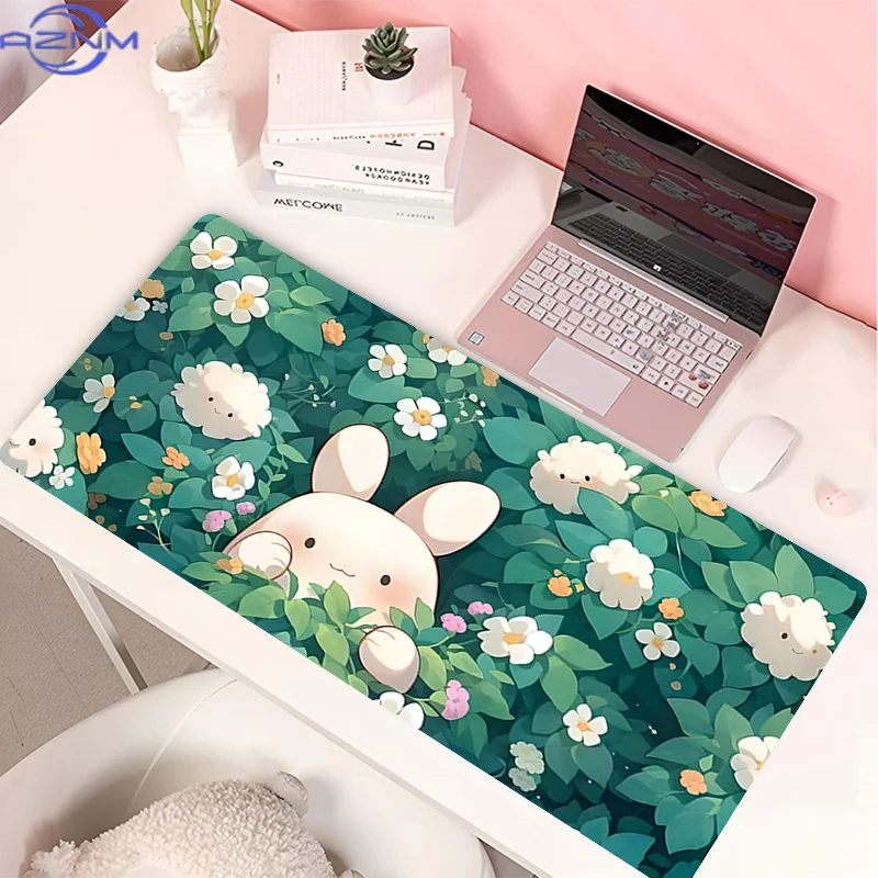 Lovely Rabbit Large Gaming Keyboard Mouse Pad Anime Green Plant Computer Gamer Tablet Mause pad Long Mousepad  Cute Mats
