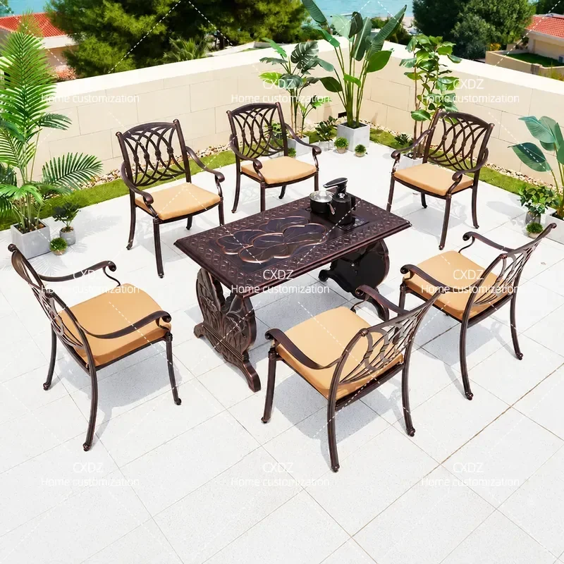 Outdoor Cast Aluminum Table and Chair Set Small Tea Table for Garden Balcony Terrace Villa Courtyard Kung Fu Tea Drinking