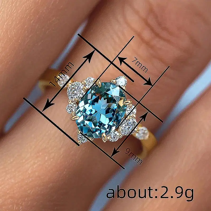 Huitan Eleganter Damenring für Hochzeit, Verlobung, luxuriös, mit hellblauem CZ-Stein, Party-Accessoires, zarter Damenschmuck, Geschenk – Detail 1