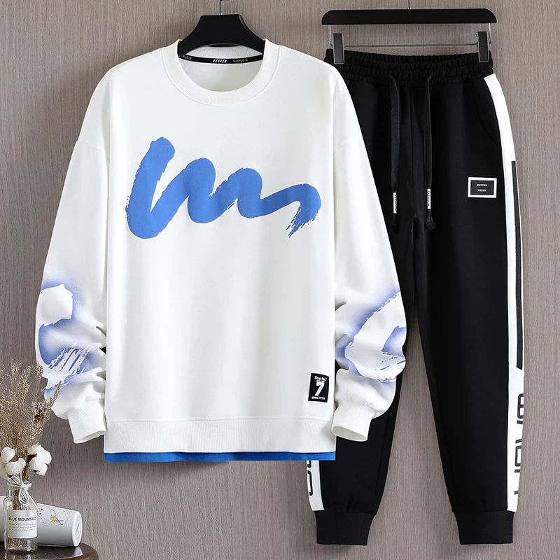 2024 Spring Autumn Print Tracksuits For Men\'s Set Sweatshirt + Joggers Sweatpants 2-piece Set Sporting Suit