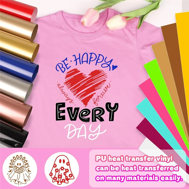 Warmteoverdracht vinylbundel - 12 x 12 inch opstrijkbaar vinyl voor T-shirt, HTV vinyl compatibel met warmtepers ambachtelijke snijders