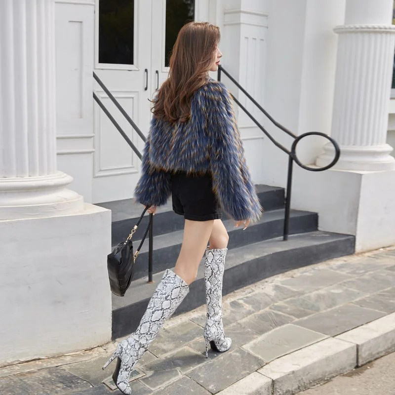 Cao Cấp Giả Gấu Trúc Đan Áo Khoác Da Lót Lông Thu Đông Giả Da Khâu Lông Tơ Áo Khoác Bomber Cổ Gập PU Cardigan