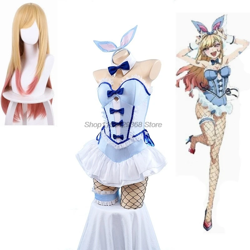 My Dress-Up Darling Kitagawa Marin Cosplay Blue Bunny Girl Marin Kitagawa Wig Bunny Ear Cosplay Costume Con Outfit