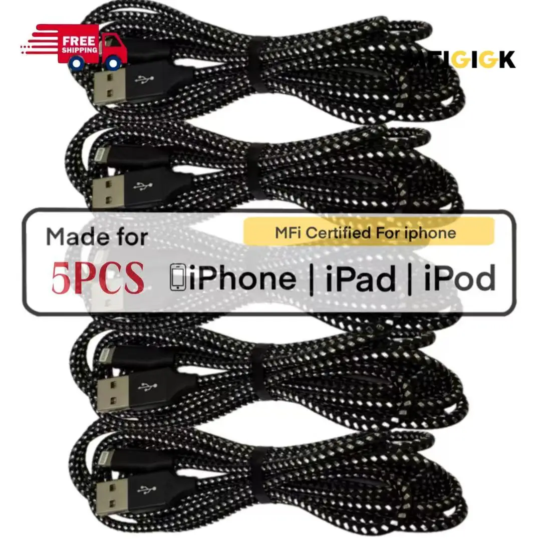 

MFIGlGK 5 шт. зарядный кабель, плетеный USB-кабель Lightning to USBCable, 10 футов для iPhone14/13/12/11/XS/XR/8/7/6/5 шнур FastCharg
