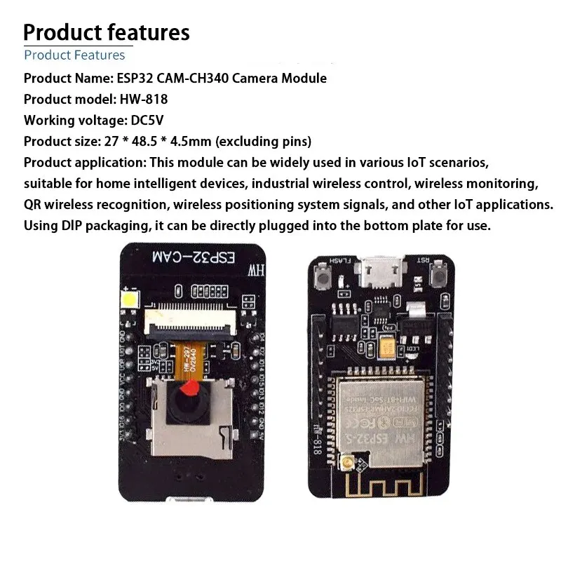 ESP32 CAM Development Board with OV2640 Module, WIFI+Bluetooth Module