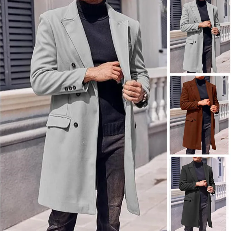 New Thick Woolen Men's Coat Large Size Long Coat Double Breasted Jacket for Men