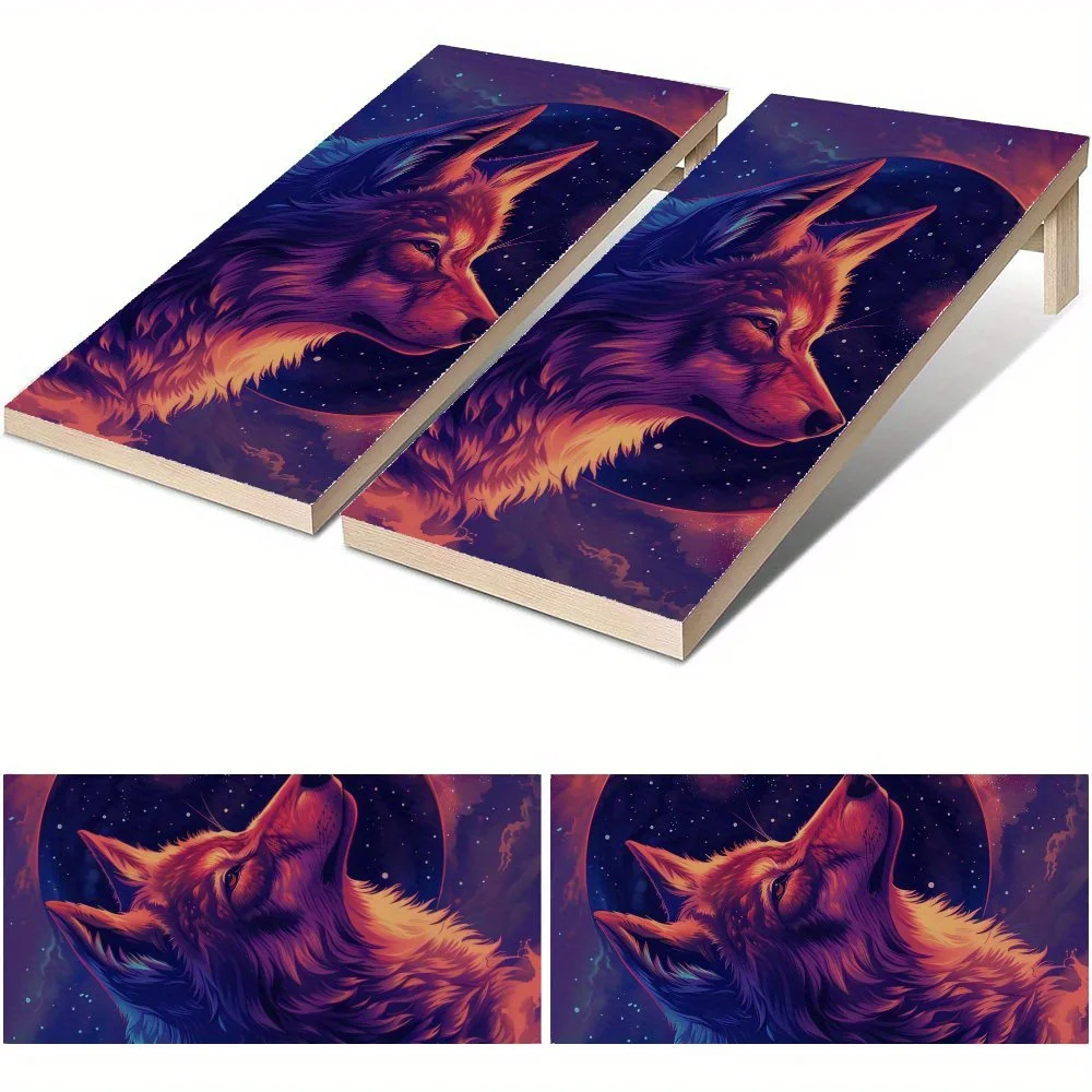 

Colorful Starry Sky Wolf Waterproof Cornhole Board Vinyl Wraps, PVC Outdoor Game Board Design, Perfect for Sports & Leisure Acti