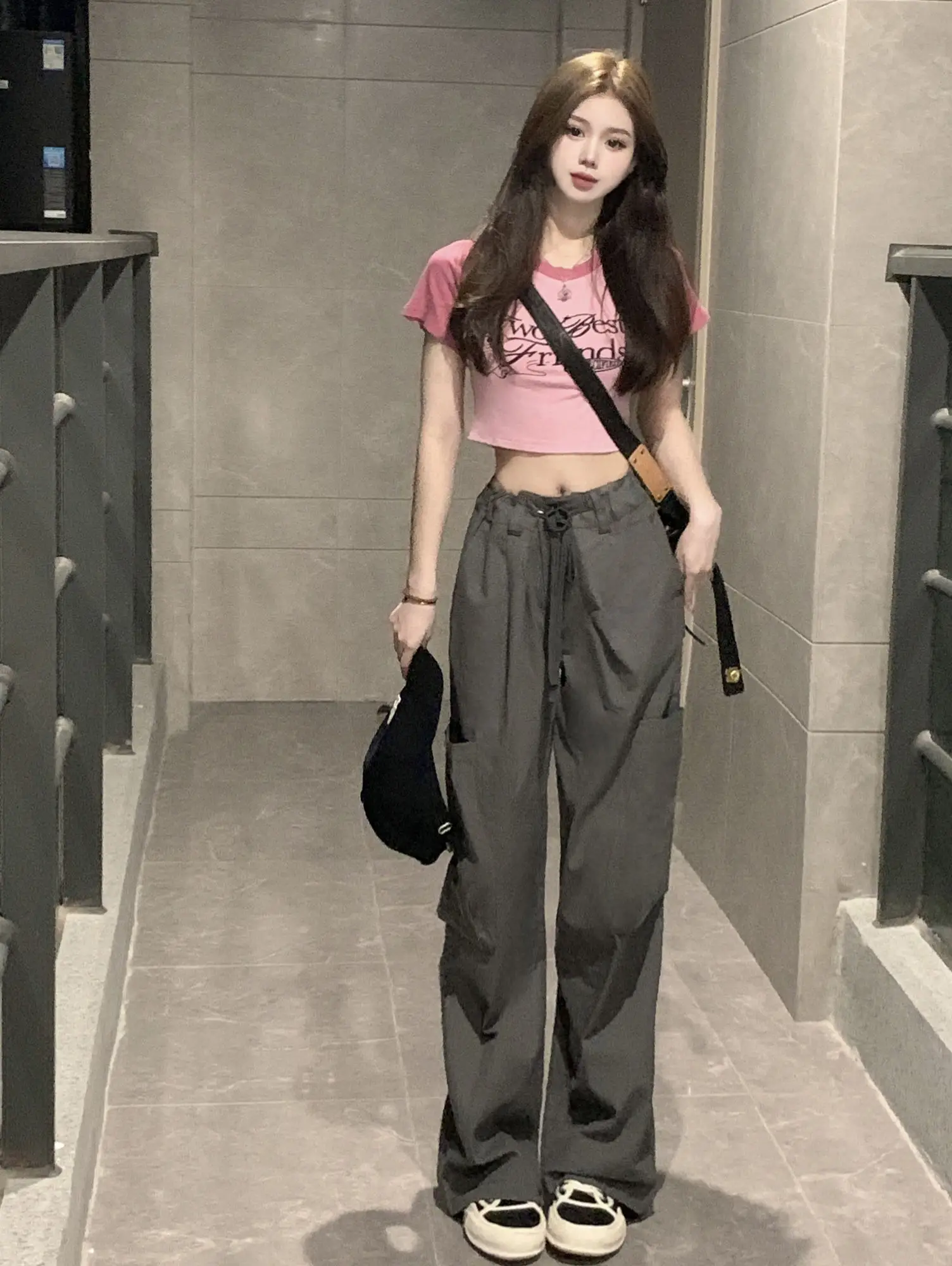 American Short-sleeved T-shirt Women's Spring High Waist Wide Leg Pants Slim Short Top Casual Pants Suit Trousers