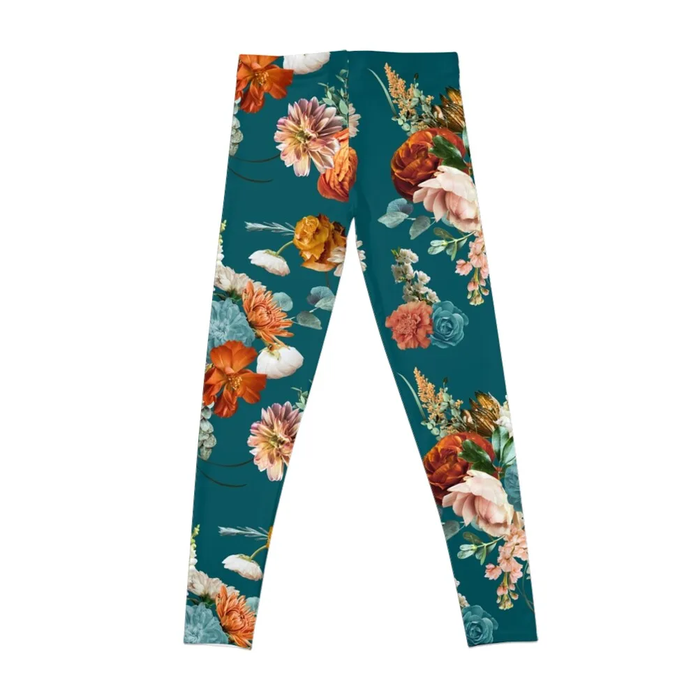 Leggings Floral Teal Push Up para mulheres, roupa esportiva para meninas, perneiras femininas, física, outono