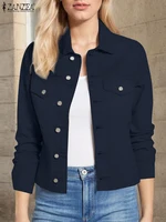 2025 ZANZEA chaquetas de otoño para mujer, abrigos con estilo, chaquetas de manga larga con cuello de solapa, prendas de vestir finas sólidas, abrigos de Ropa de Trabajo con botones
