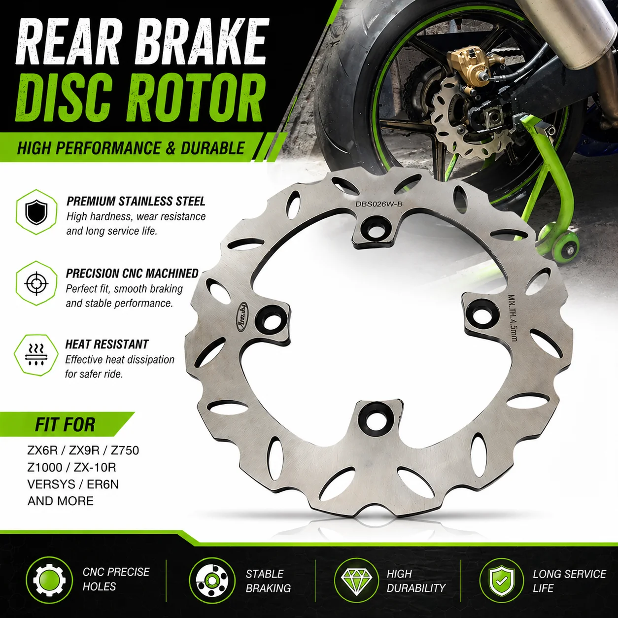 

ARASHI Rear Brake Disc Rotor Motorcycle Brake Disk Stainless Steel For Kawasaki ZX6R Ninja ZX10R Z1000 Z750 ER6N Versys