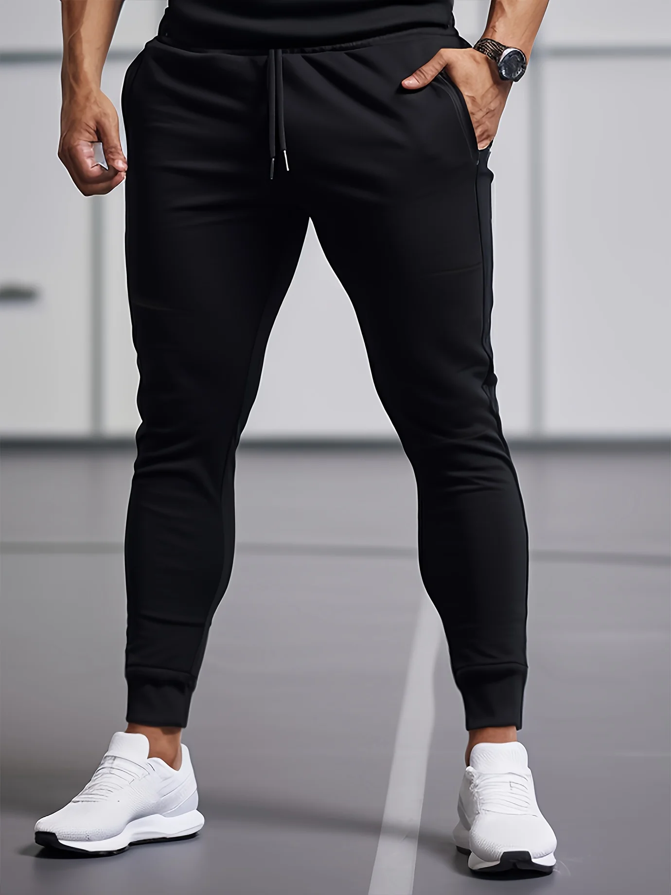 

Summer Slim Fit Elastic Men's Running, Fitness, Sports Training Pants with Thread Tie Feet Casual Crop Pants