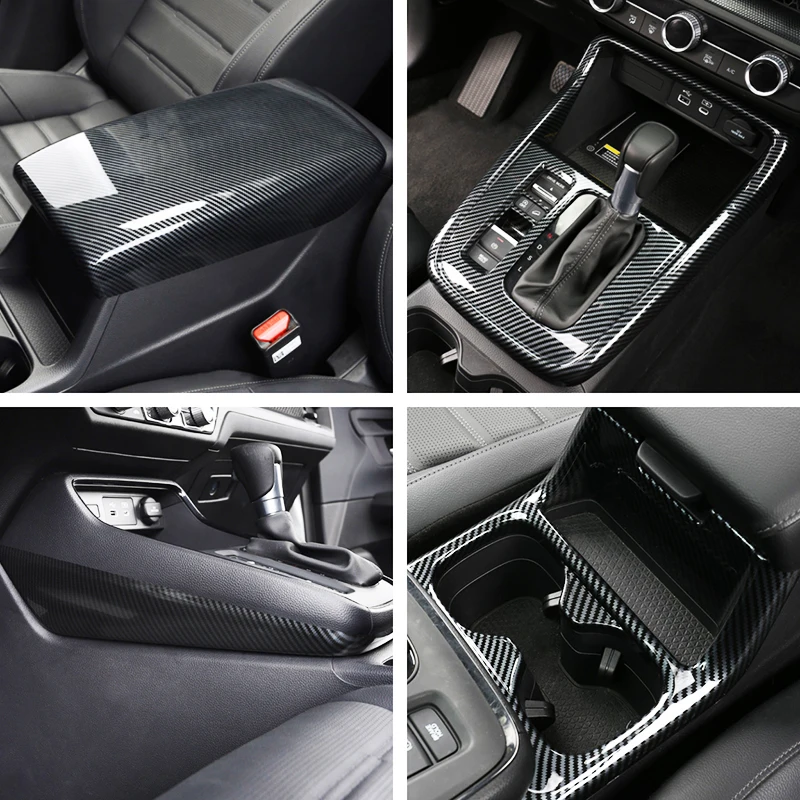 

Для Honda CR-V CRV 2023 2024 2025 2026: накладка на консоль в стиле карбон для коробки переключения передач, переднего подстаканника и отсека для хранения перчаток