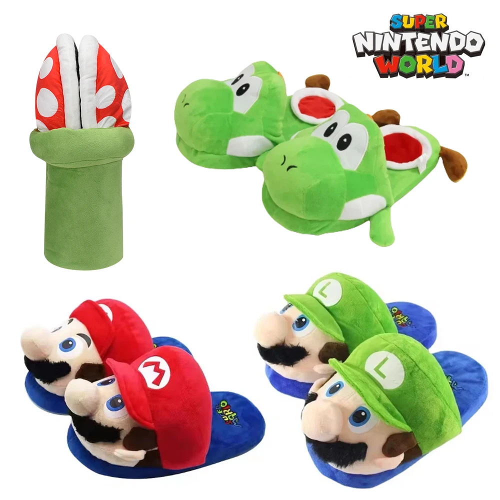 

Mario Luigi Yoshi Piranha Plant Plush Slippers Warm Cotton Shoes Soft Stuffed Bottom Comfort Indoor Home Couple Babouche Gift