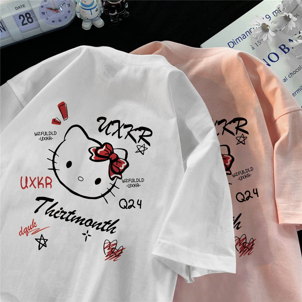 Hello Kitty Cute Academy Style Youth Woman T-Shirts Sanrio Letter T-Shirts Letter Personality T Shirt Outdoor Graphic Tops