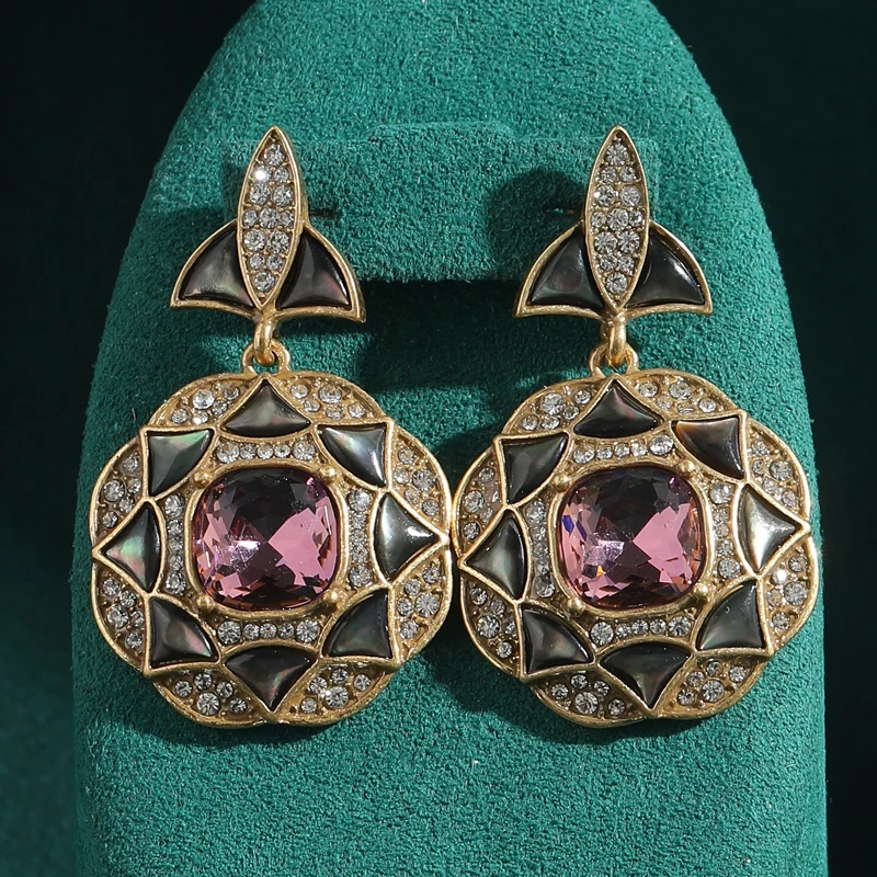 Vintage Fashion Jewelry Brands - Boucles d'oreilles rondes en mosaïque d'améthyste