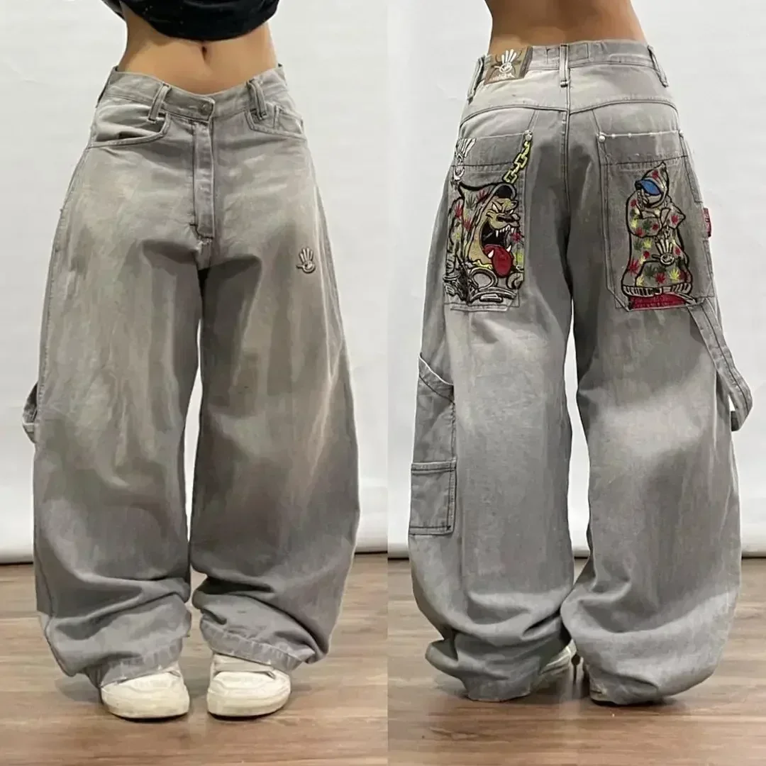 

New Y2K Retro Fashion Washed Jeans Street Harajuku Loose Casual Straight Mop Pants Lovers Street Joker Wide-leg Denim Trousers