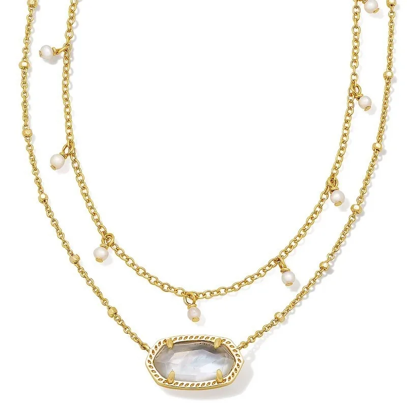 

Elisa temperament double chain irregular freshwater pearl oval white shell geometric necklace female fashion collarbone