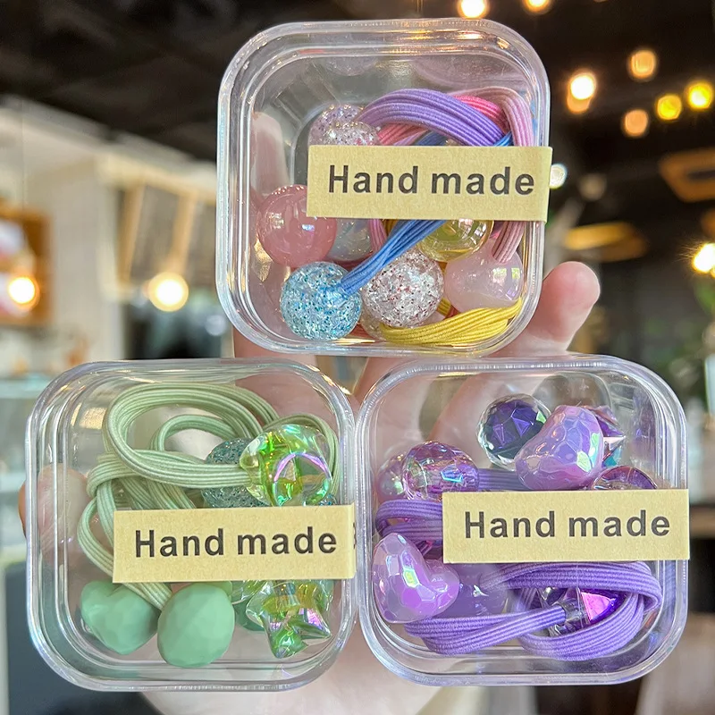 

Красочные резинки для волос с бусинами для детей, эластичные держатели для хвостиков, нескользящие мягкие резиновые ленты, набор в коробке, милые аксессуары для волос для девочек