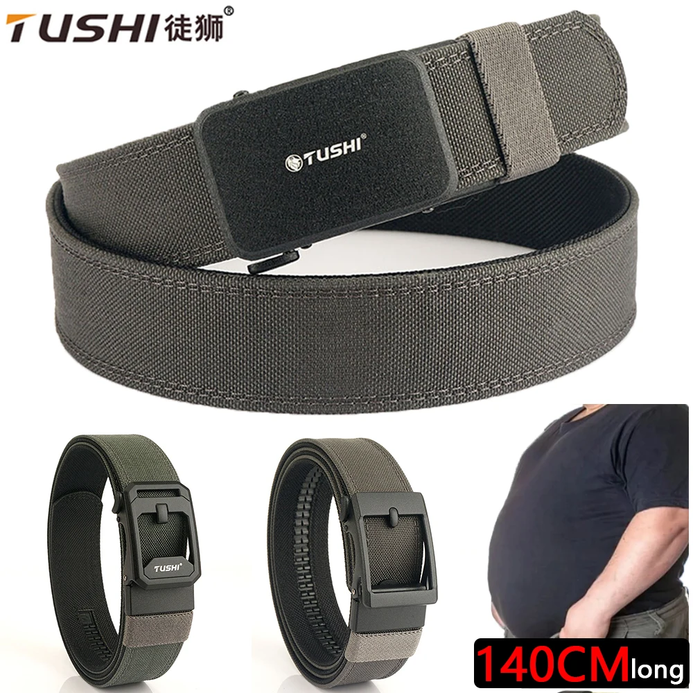 

TUSHI New Metal Automatic Buckle Hard Tactical Belt Double Layer Thickened Hanging Gun Belt For Men Outdoor Grey 140cm Waistband