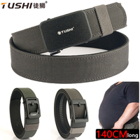 TUSHI New Metal Automatic Buckle Hard Tactical Belt Double Layer Thickened Hanging Gun Belt For Men Outdoor Grey 140cm Waistband