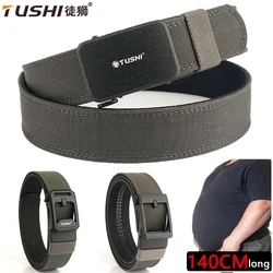 TUSHI New Metal Automatic Buckle Hard Tactical Belt Double Layer Thickened Hanging Gun Belt For Men Outdoor Grey 140cm Waistband