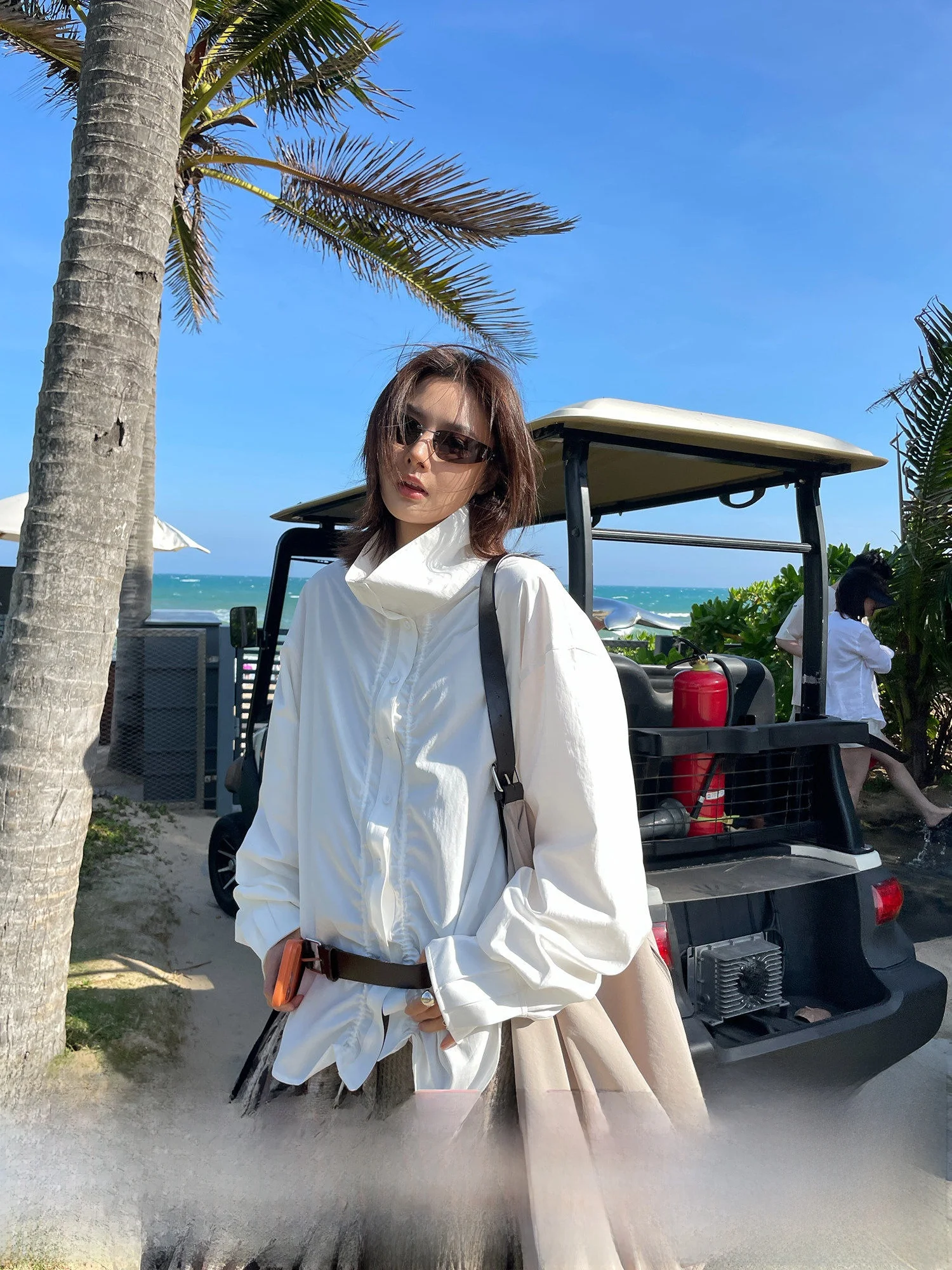 

JCCC Shadow Commuter Micro Wind Casual Fashion Pleated Design Asymmetrical Hem Long Sleeve Shirt Women's Loose Fit Shirt