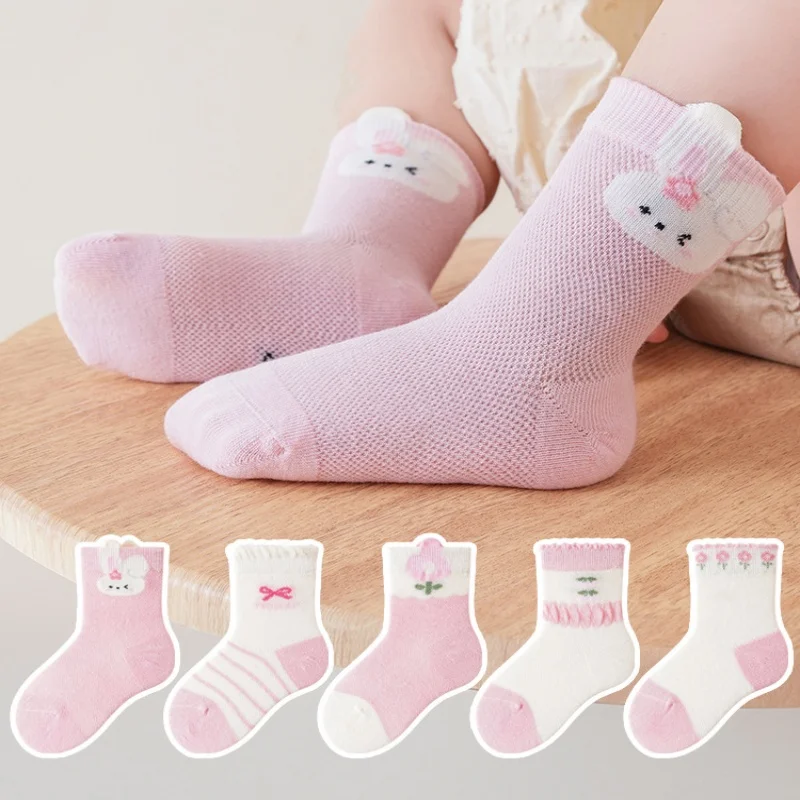 5 Paare/los Sommer Kinder Socken Für Jungen Mädchen Weiche Baumwolle Druck Baby Kleinkind Junge Socken Frühling Mesh Dünne kinder Socke 0-10 jahre