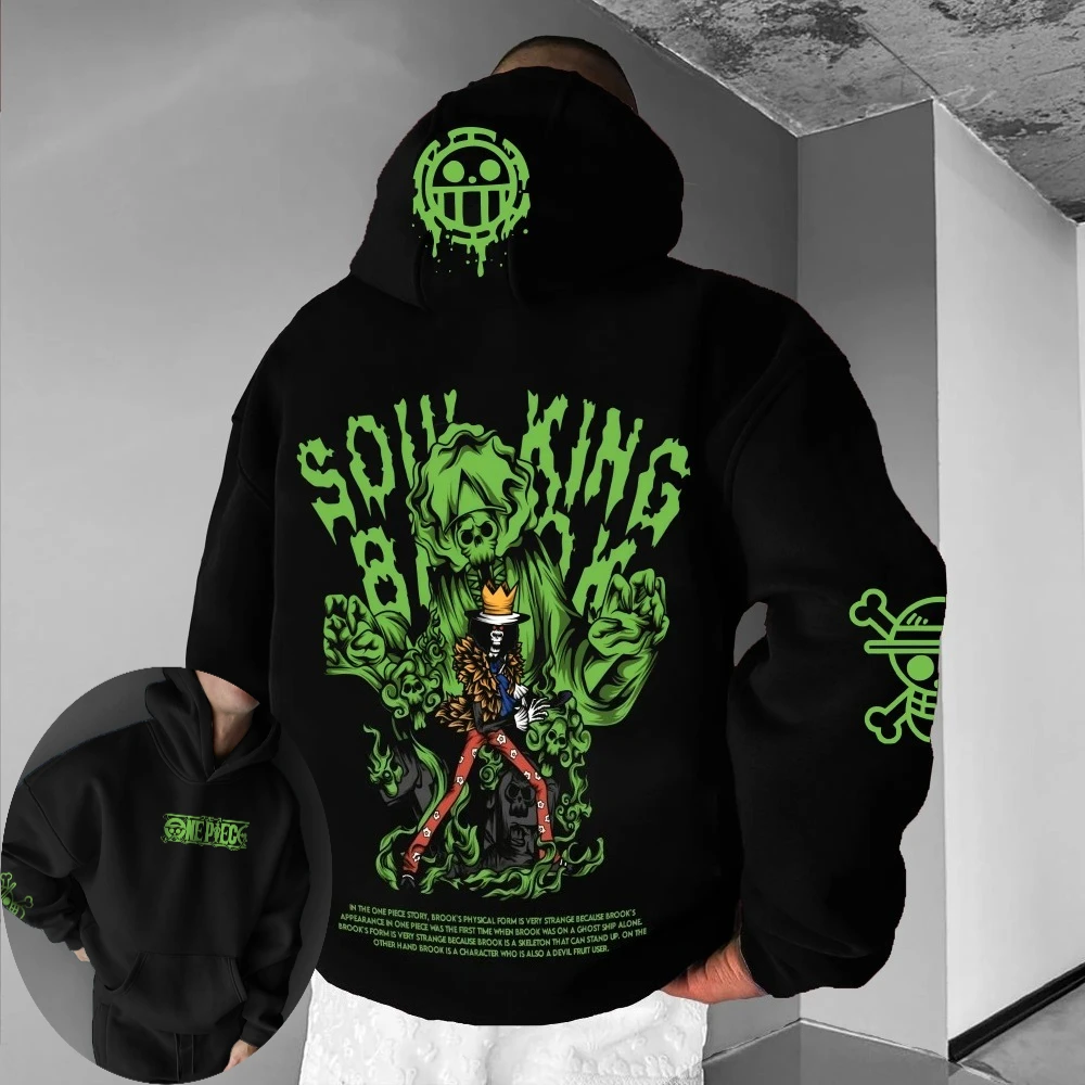 Uma peça camisola com capuz masculino brook anime japonês tendência da moda 2025 outono/inverno impresso 100% algodão puro solto hoodie