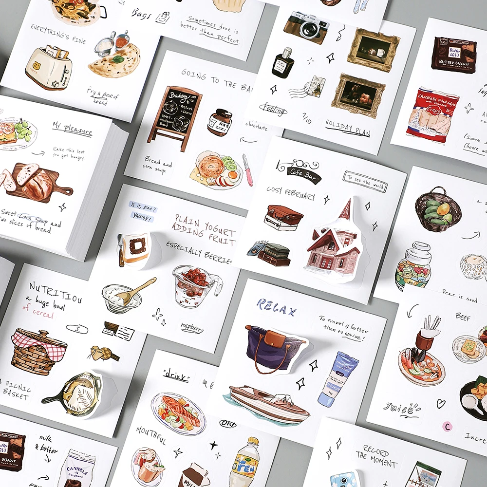 50sheets/book Retro Ins Soft Time Die Cutting Mini Sticker Notebook Journal Photocard Sticker DIY Material Aesthetic Stationery