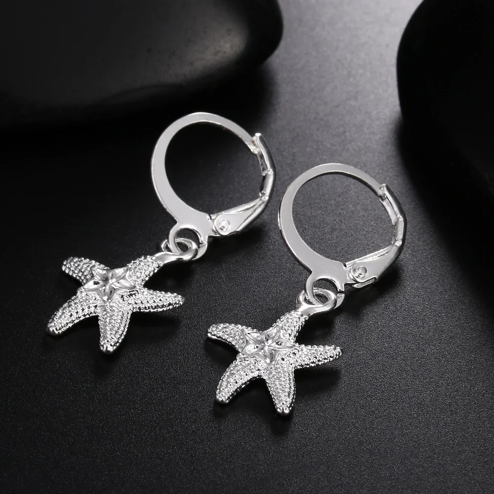 Hot Fine 925 Sterling Silver Street Fashion Starfish Earrings for Women New Ear Clip High Quality Party Jewelry Christmas Gifts