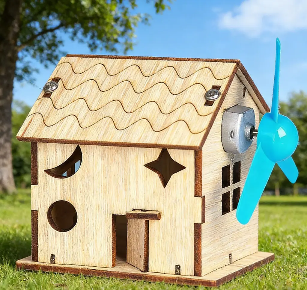 

STEM Wind Power House DIYKit,Educational Science Experiment Toy,Wooden Assembly Model for Kids Physics Learning&Creative Project