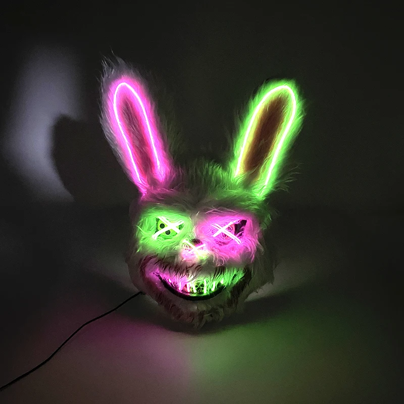 LED Blutige Kaninchenmaske Horror Tanz Maskerade Cosplay Dekoration Coole leuchtende Killer Kaninchenmaske Gruselige blutige Bärenmaske für Männer