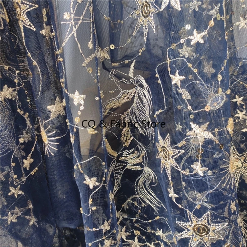 3D 자수 비즈 및 스팽글 메쉬 레이스 원단 플라잉 호스 의류 원단 DIY 여성 드레스 스커트 액세서리 미터 단위 판매