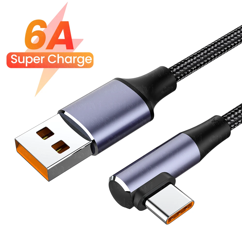 Elbow 6A Fast Charging Type C Data Cable 100W Super Charge Kable USB C Phone Charger Cord for Samsung S21 Xiaomi 12 Realme GT2