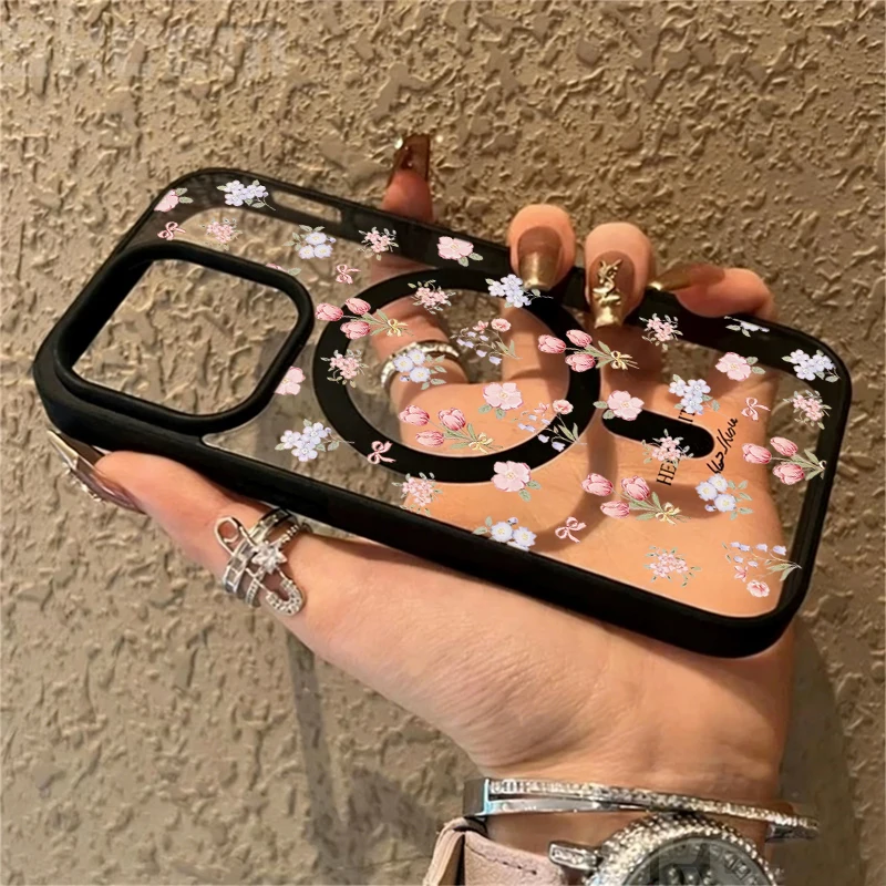 Floral Aesthetics Transparente Hülle für Magsafe iPhone 16 Pro Max 17 15 14 11 13 12 ProMax Plus Hüllen Drop Wireless Charging TPU Fundas – Detail 8