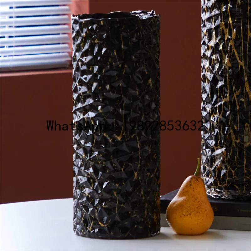 

PYJ light luxury high-grade black gold straight cylinder glass vase coffee table table countertop decoration