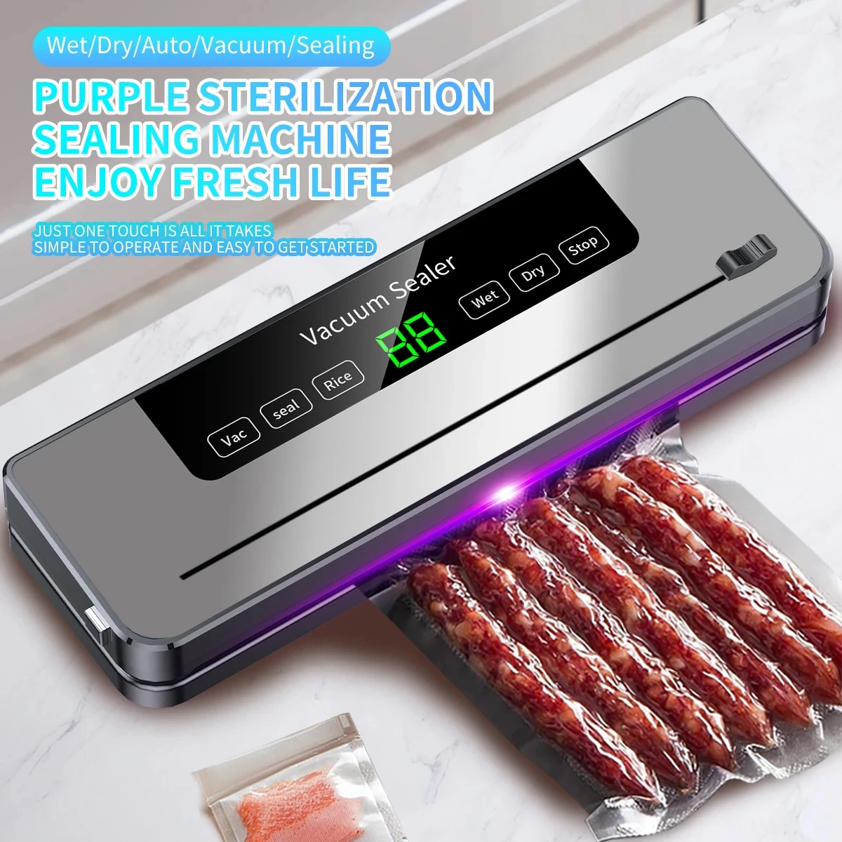Electric Vaccum Sealer 110V/220V Dry/Wet Food Packaging Machine Bag Sealing with UV Food Cutter Food Vacuum Packaging Machine gallery 2