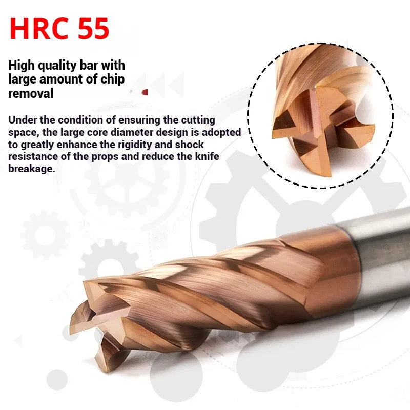 

Фреза из вольфрамовой стали HRC60 с 4-сторонним покрытием, высокотвердая, для обработки металла, концевая фреза для станков с ЧПУ, режущий инструмент для ЧПУ