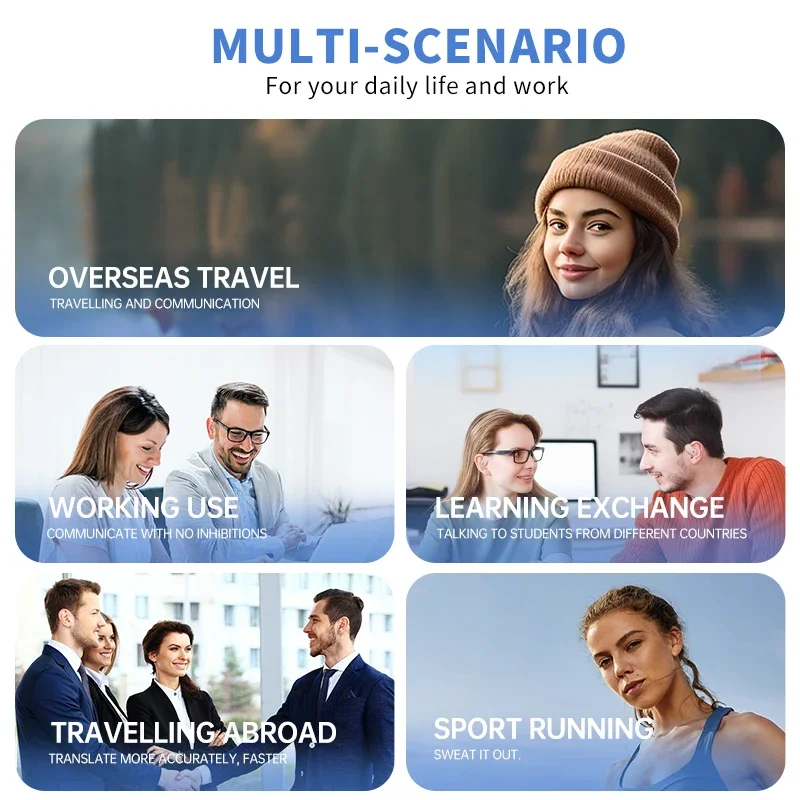 หูฟังไร้สายแบบหนีบหูพร้อมหน้าจอสัมผัส แปลภาษาได้ 150 ภาษาด้วย AI แปลภาษาแบบเรียลไทม์ หูฟังบลูทูธอัจฉริยะ